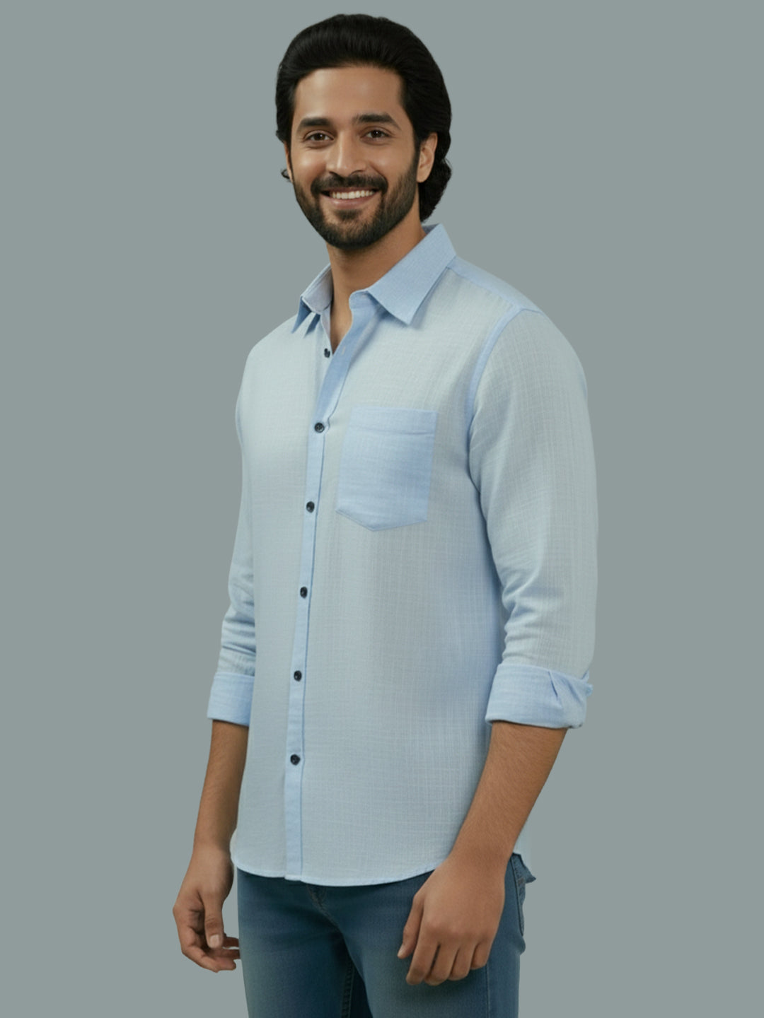 TerraDesi Azure Zenith Solid Cotton Blend Formal Shirt