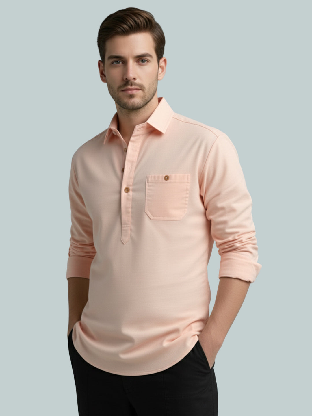 TerraDesi Men's Solid Cotton Short Kurta – Smart Everyday Style (SE88)