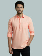TerraDesi Men's Solid Cotton Short Kurta | Casual Full Sleeve Regular Fit (SE89)