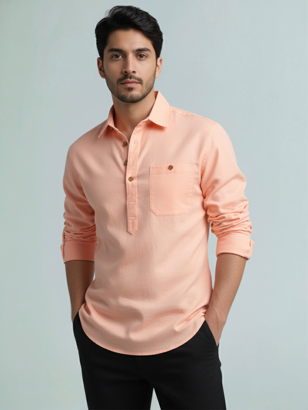 TerraDesi Men's Premium Cotton Short Kurta – Modern Ethnic Essential (SE82)