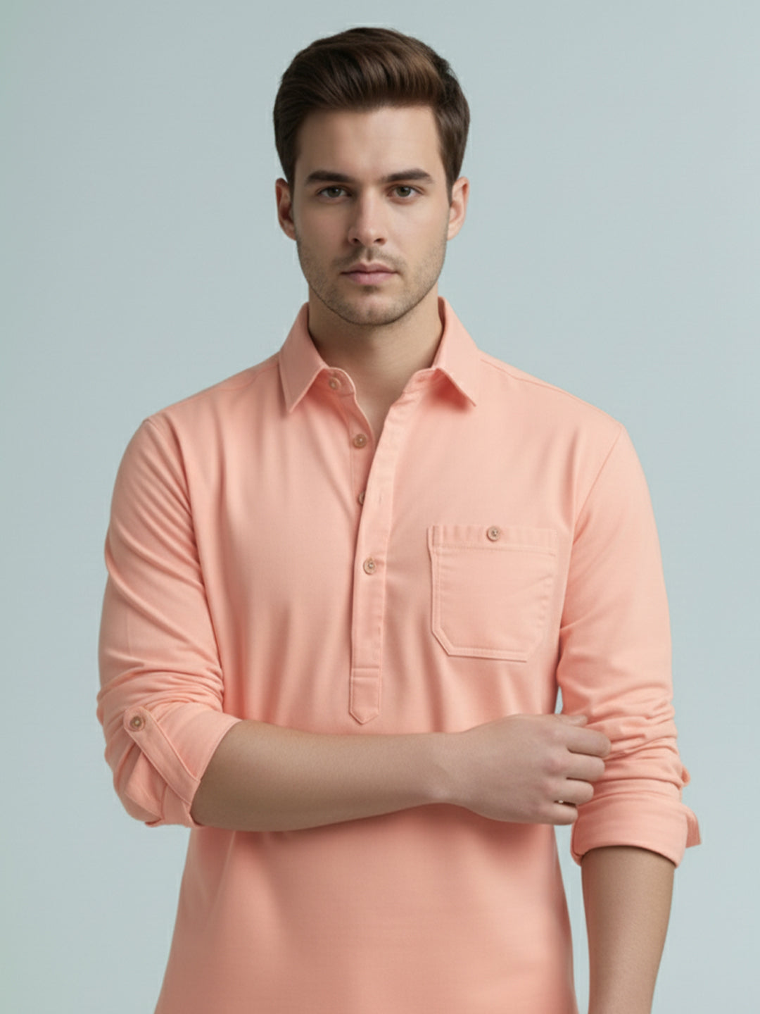 TerraDesi Onyx Midnight Solid Cotton Short Kurta