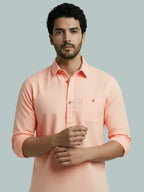 TerraDesi Men's Solid Cotton Short Kurta | Casual Full Sleeve Regular Fit (SE89)
