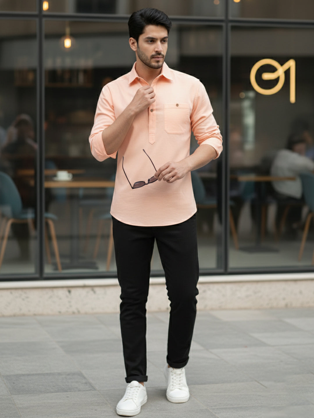 TerraDesi Men's Premium Cotton Short Kurta – Modern Ethnic Essential (SE82)