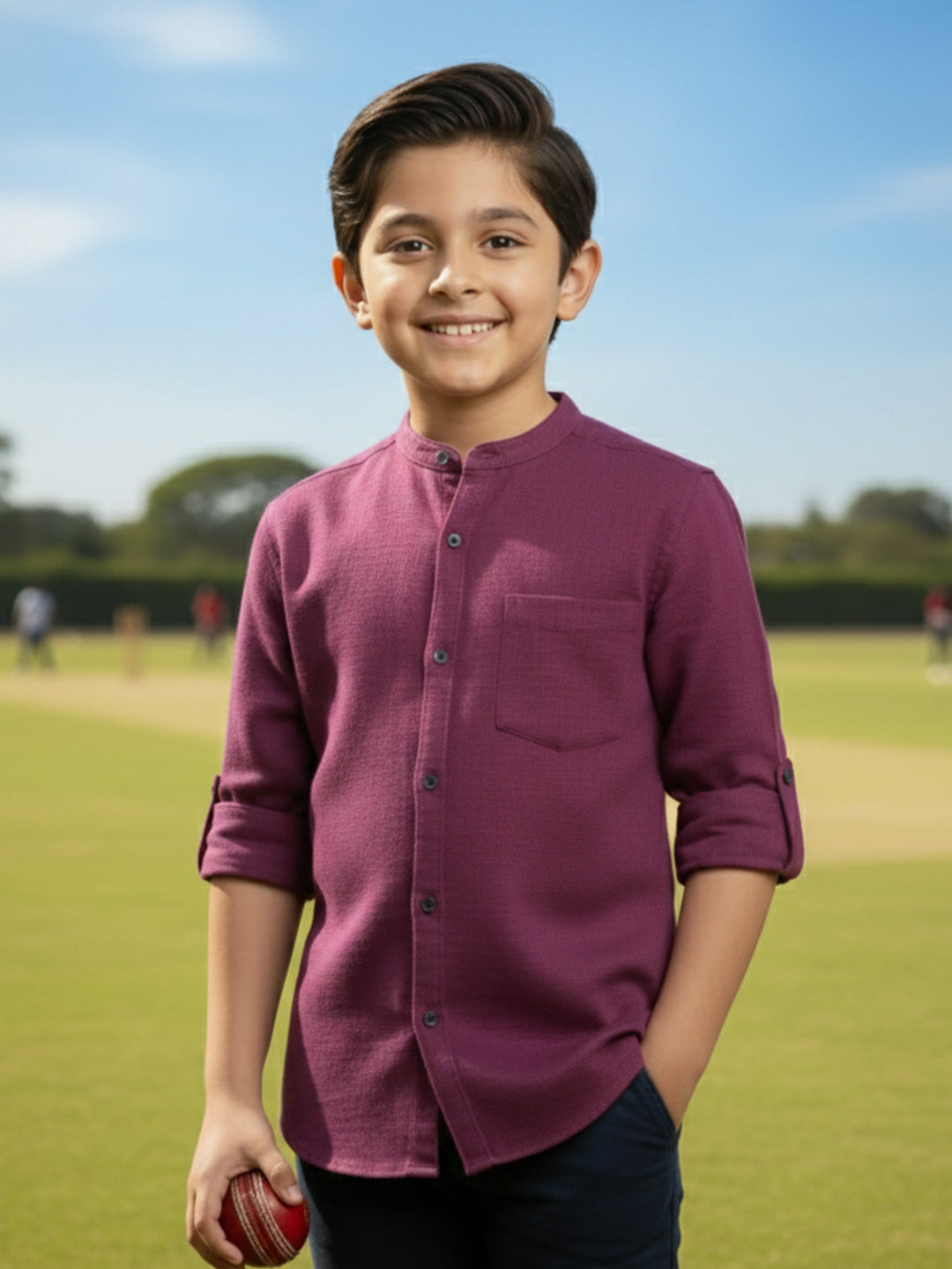 TerraDesi Junior Alabaster Grace Solid Mandarin Shirt