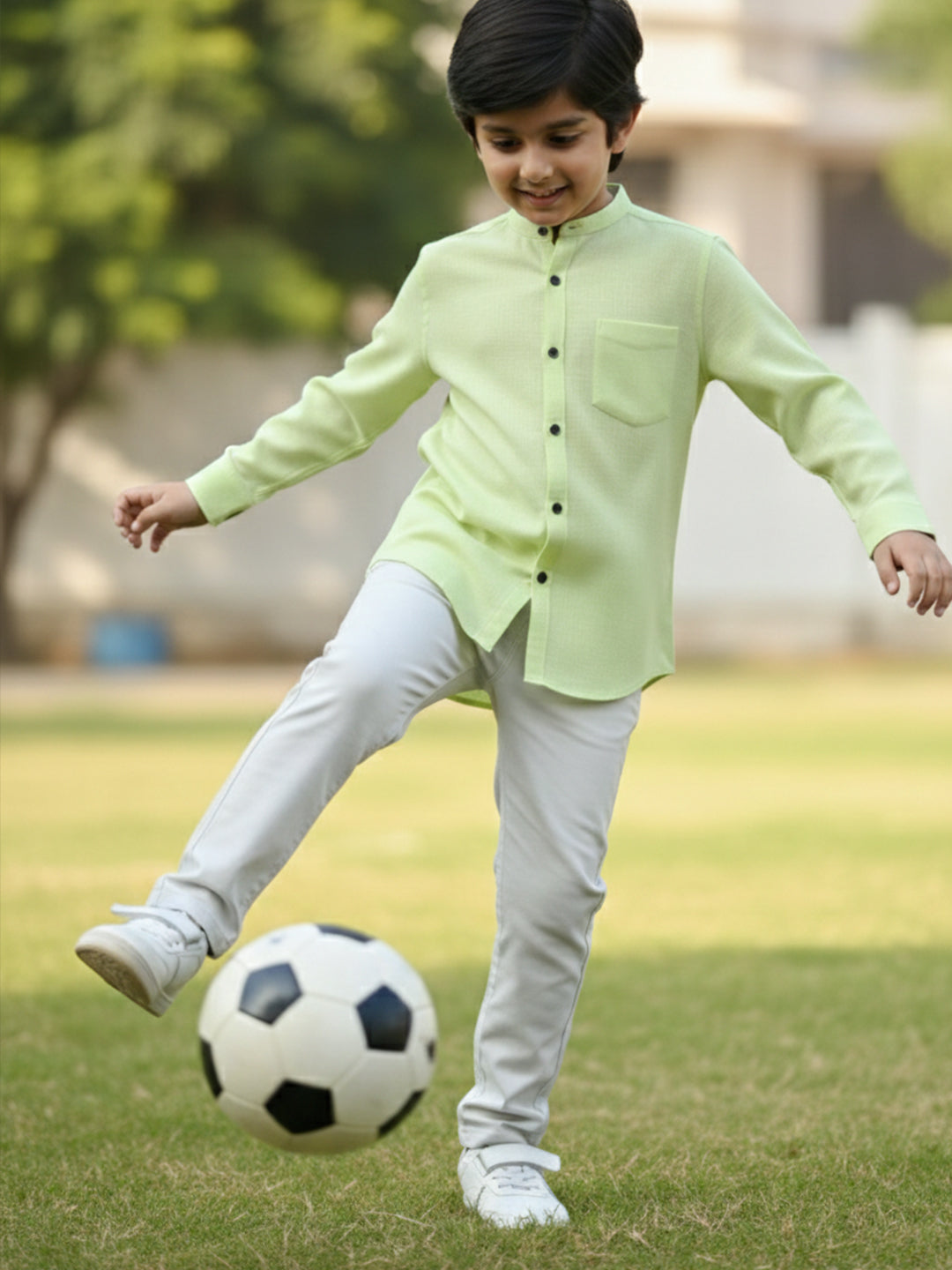 TerraDesi Junior Alabaster Grace Solid Mandarin Shirt
