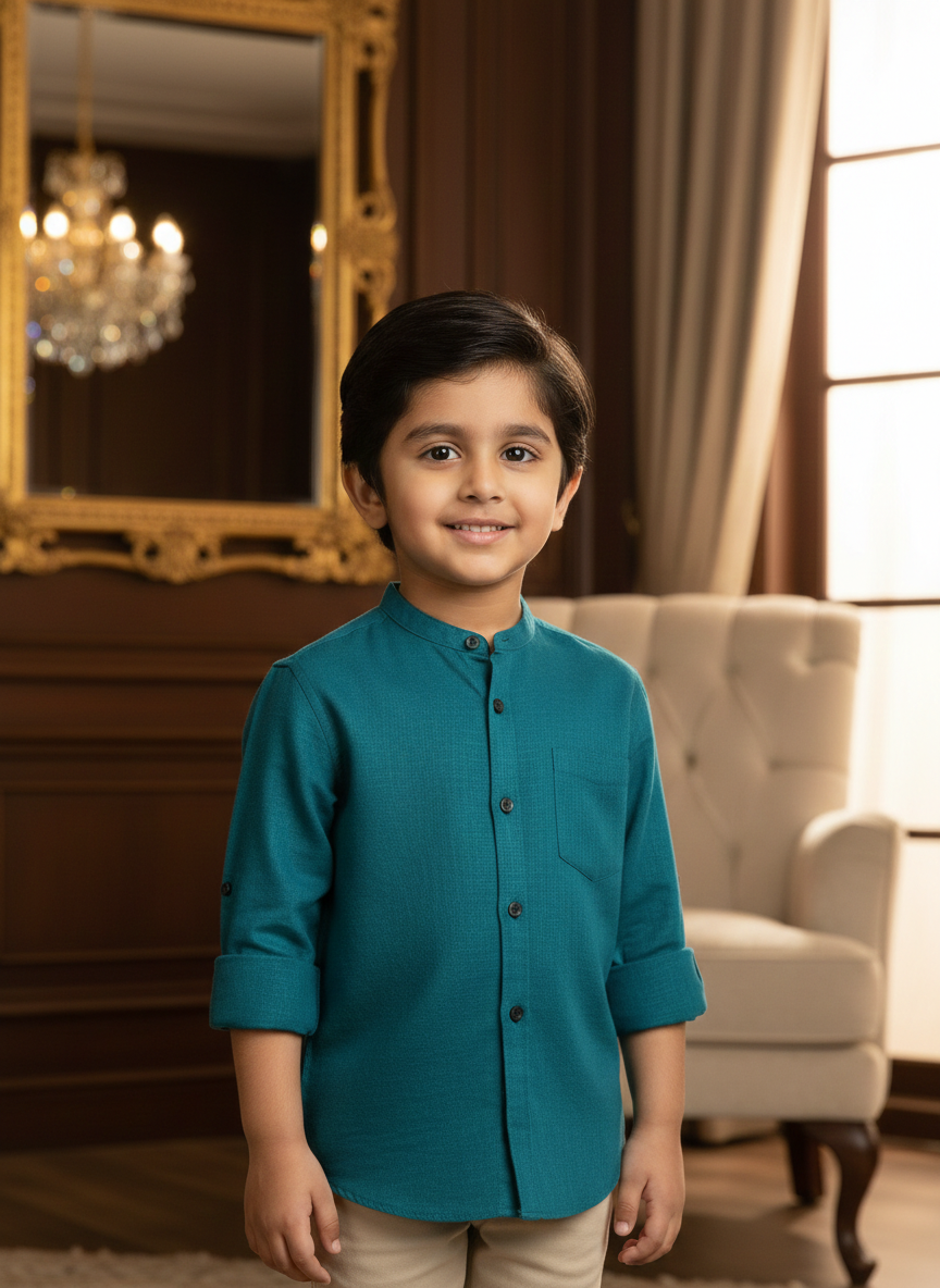 TerraDesi Junior Alabaster Grace Solid Mandarin Shirt