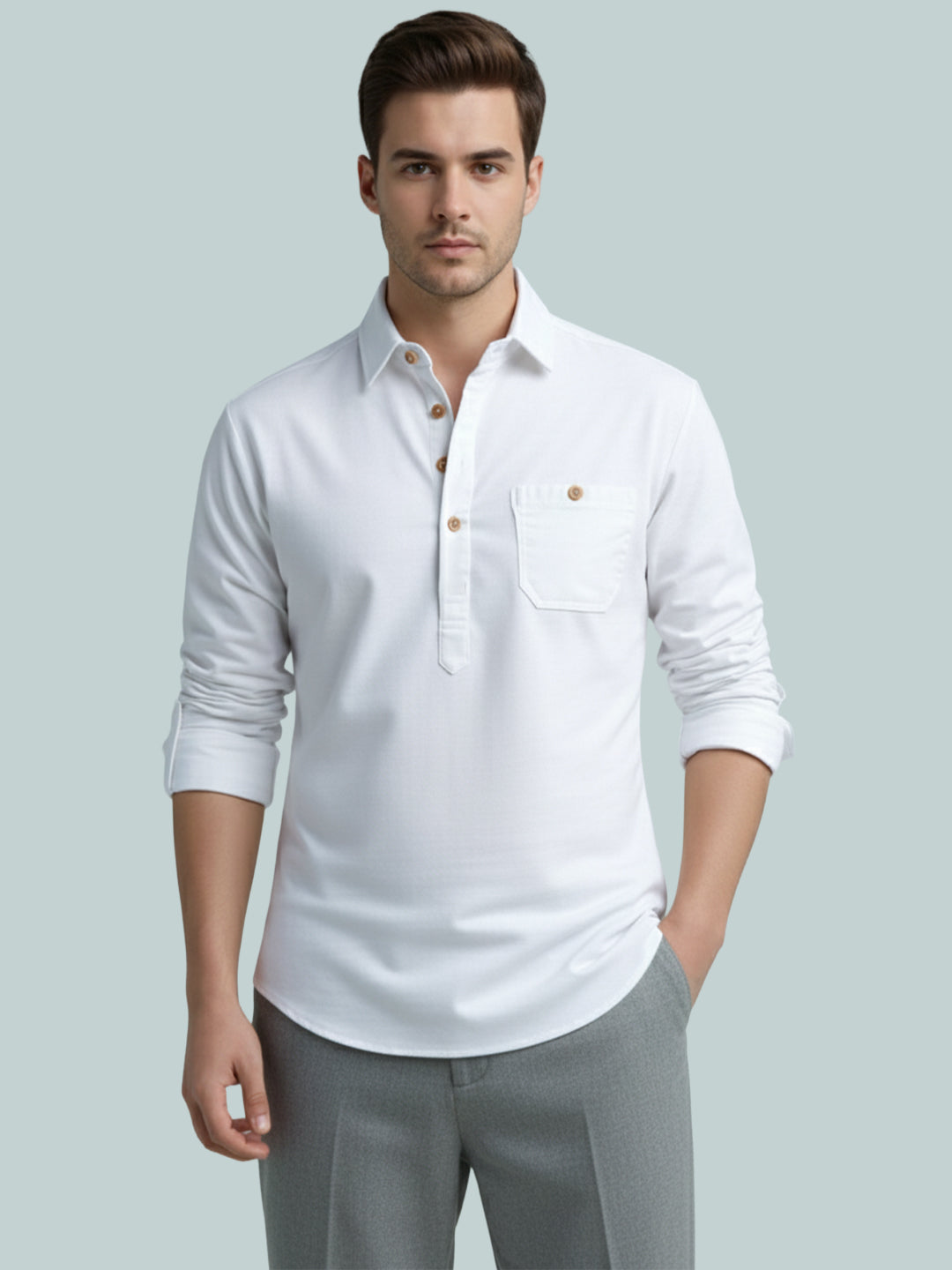 TerraDesi Onyx Midnight Solid Cotton Short Kurta