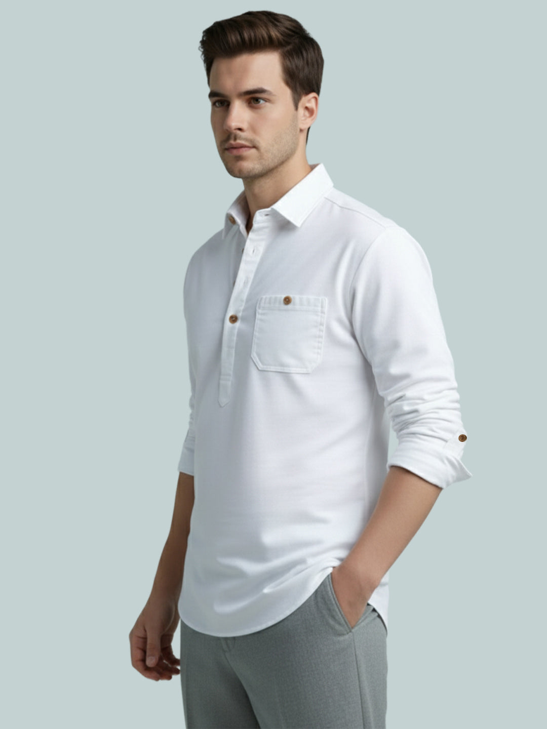 TerraDesi Onyx Midnight Solid Cotton Short Kurta