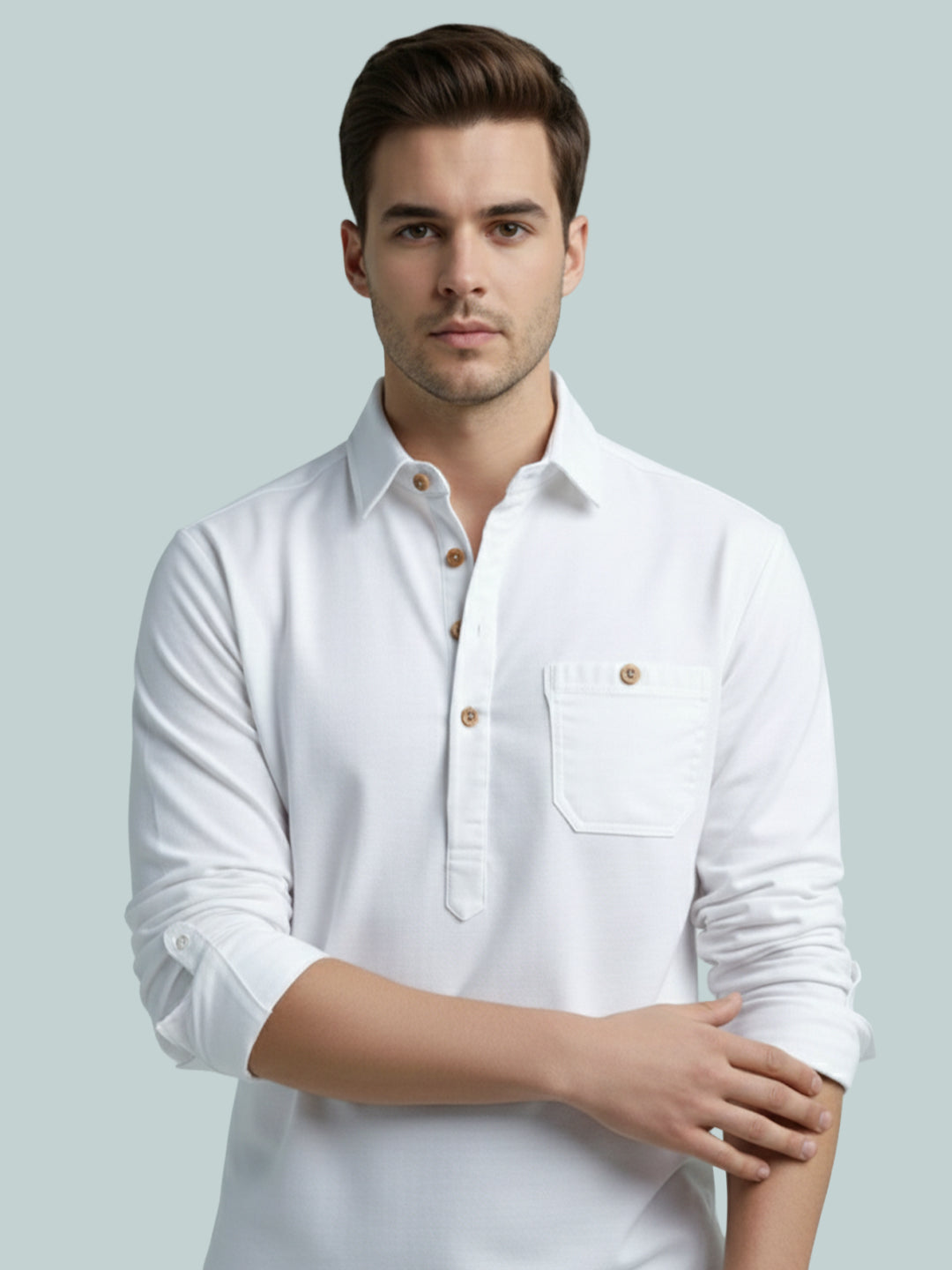 TerraDesi Onyx Midnight Solid Cotton Short Kurta