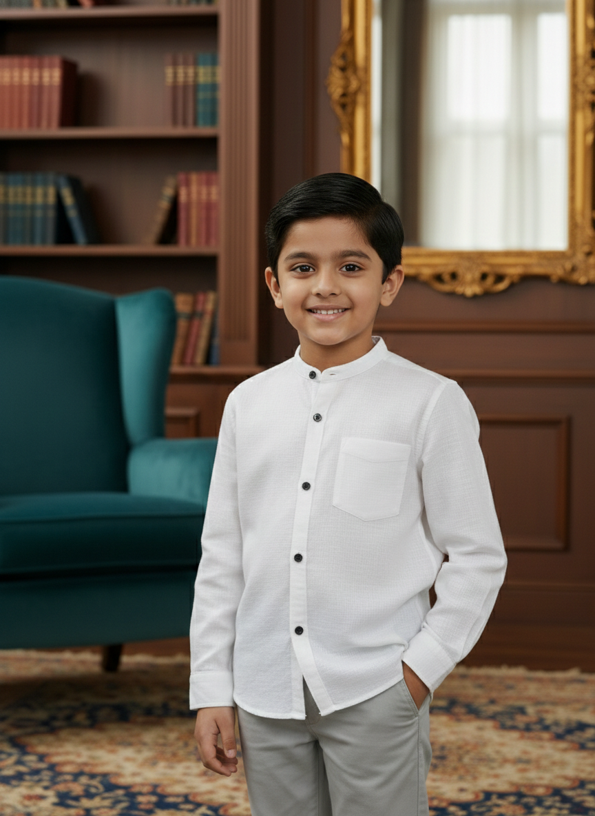 TerraDesi Junior Alabaster Grace Solid Mandarin Shirt