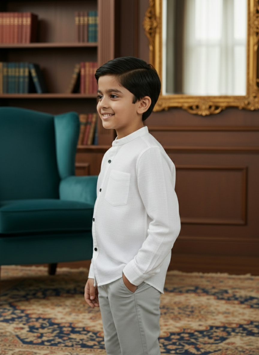 TerraDesi Junior Alabaster Grace Solid Mandarin Shirt
