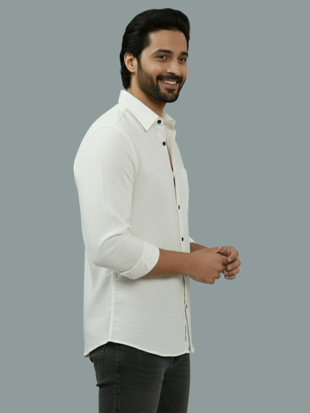 TerraDesi Azure Zenith Solid Cotton Blend Formal Shirt