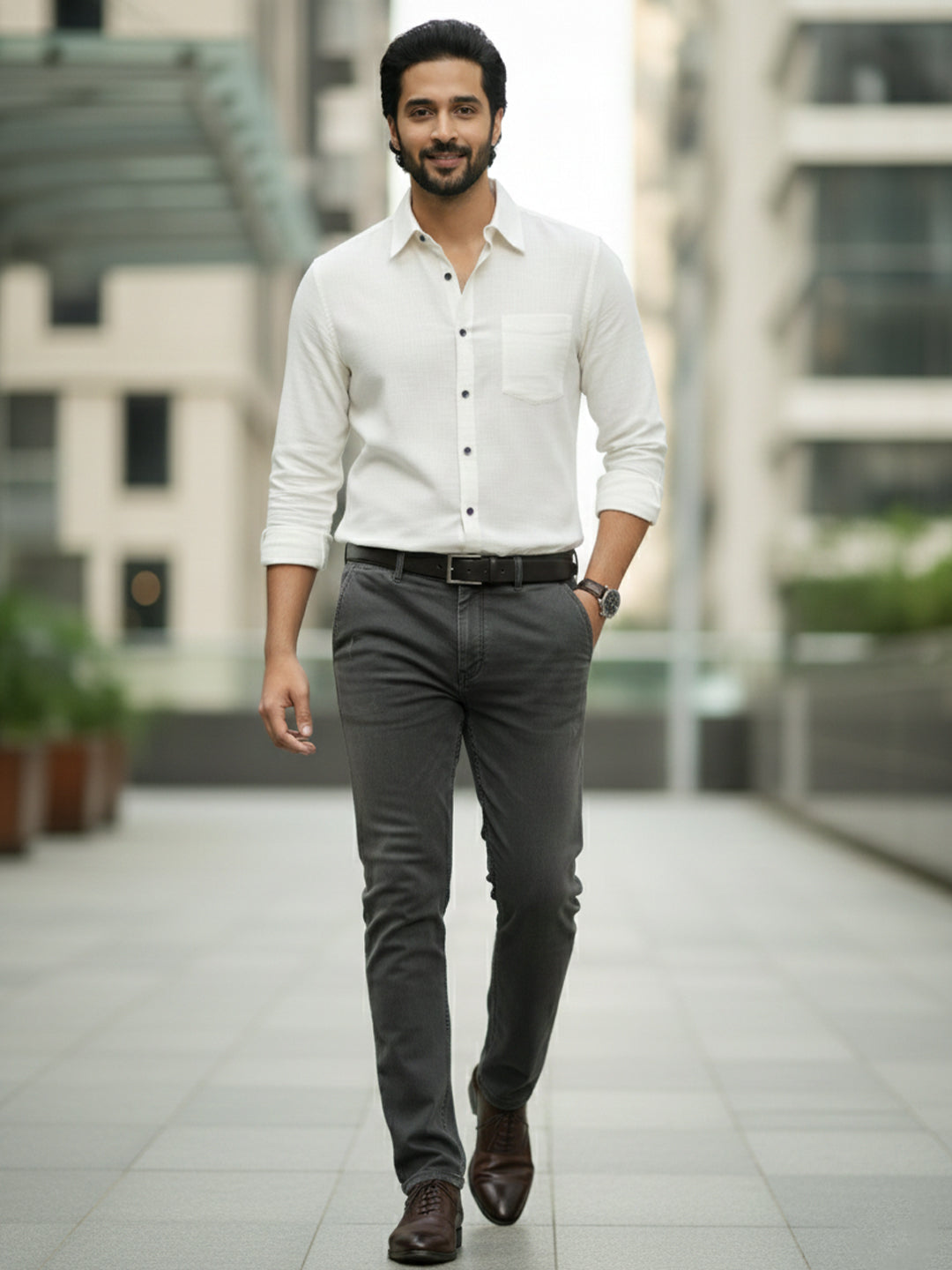 TerraDesi Azure Zenith Solid Cotton Blend Formal Shirt