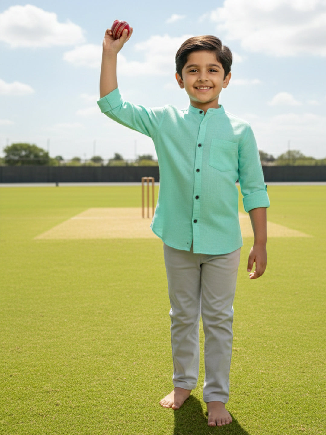 TerraDesi Junior Alabaster Grace Solid Mandarin Shirt