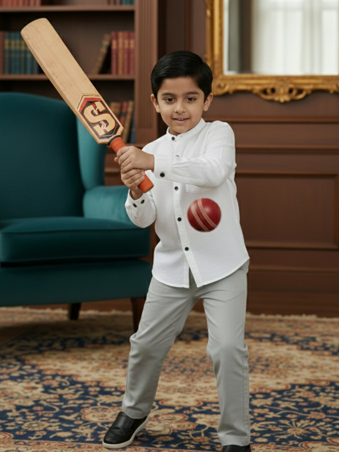 TerraDesi Junior Alabaster Grace Solid Mandarin Shirt