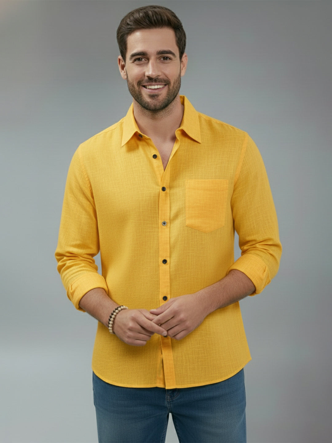 TerraDesi Alabaster Peak Solid Cotton Blend Formal Shirt