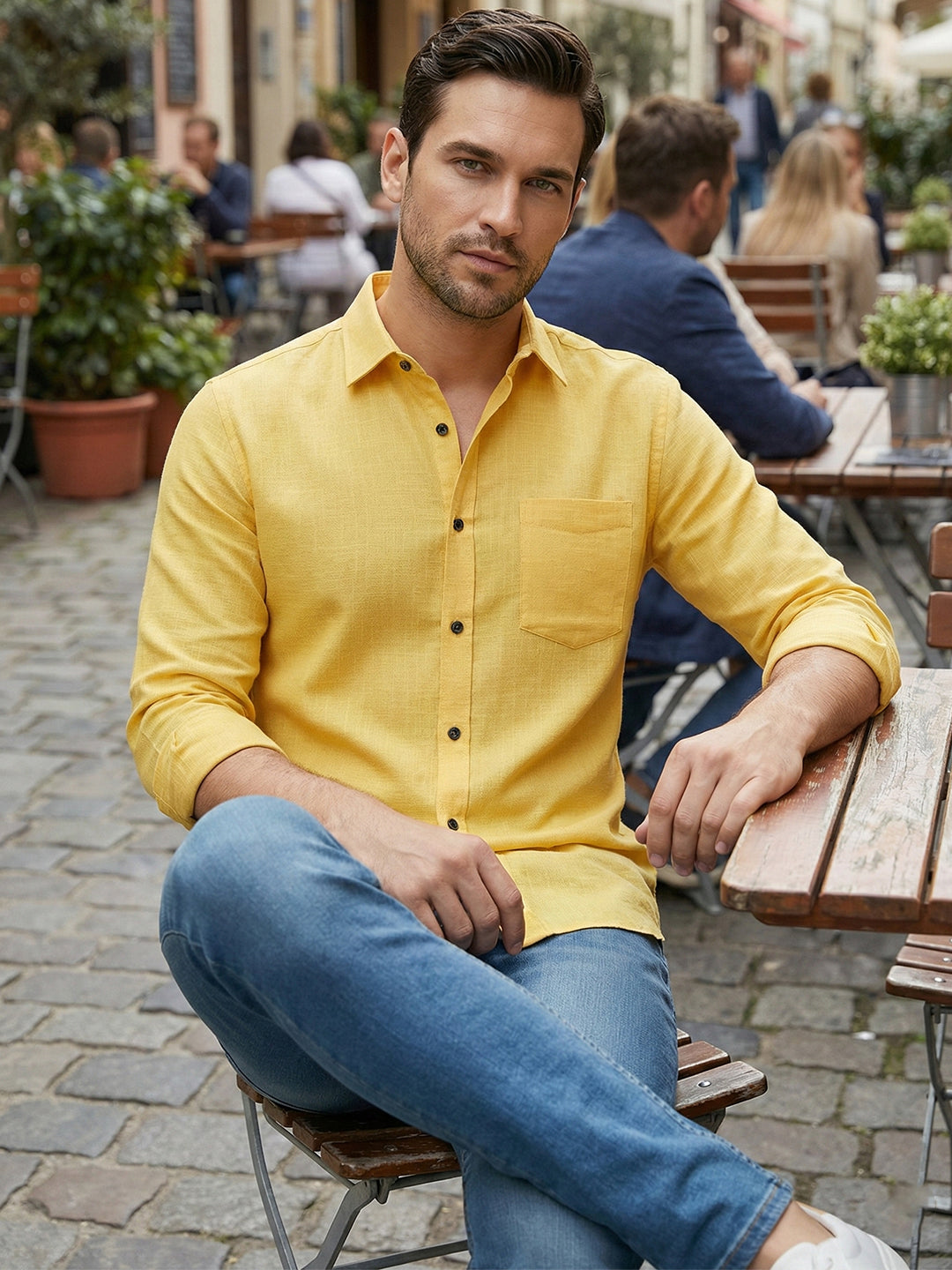 TerraDesi Saffron Ember Solid Cotton Formal Shirt