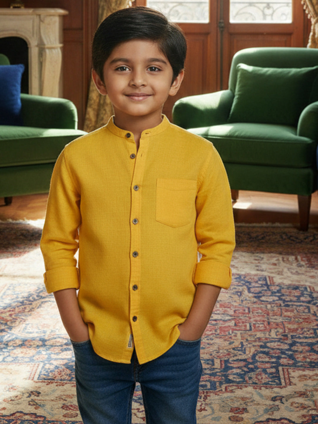 TerraDesi Junior Alabaster Grace Solid Mandarin Shirt