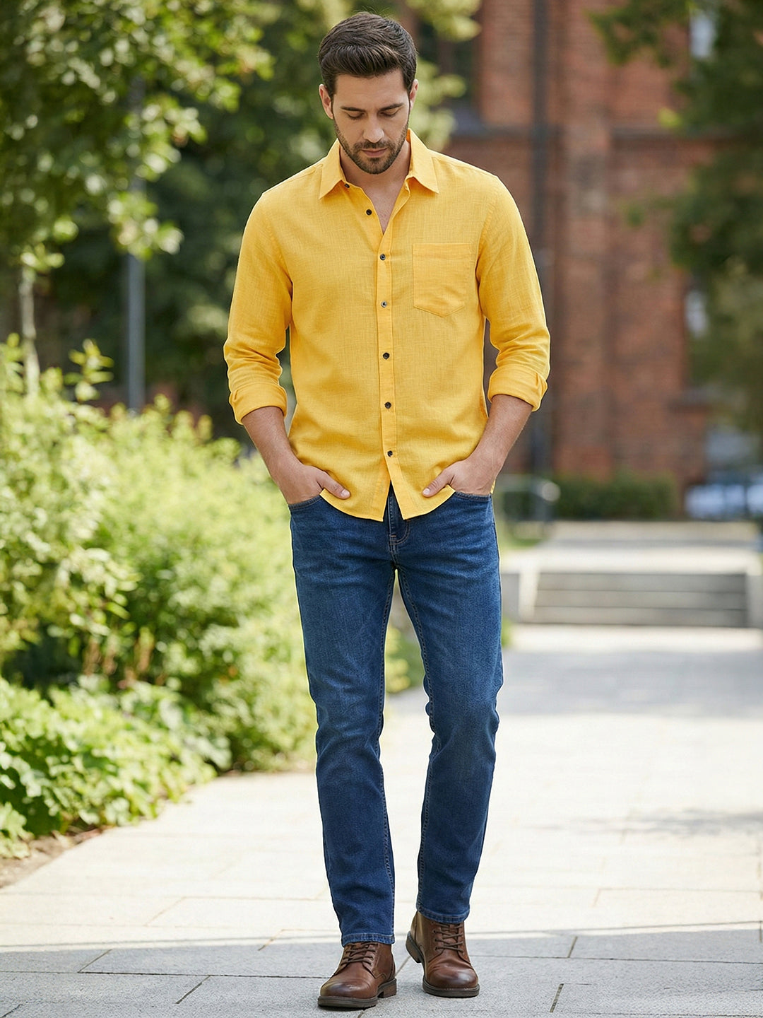 TerraDesi Alabaster Peak Solid Cotton Blend Formal Shirt