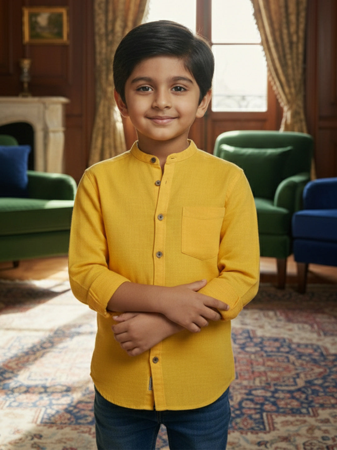 TerraDesi Junior Alabaster Grace Solid Mandarin Shirt